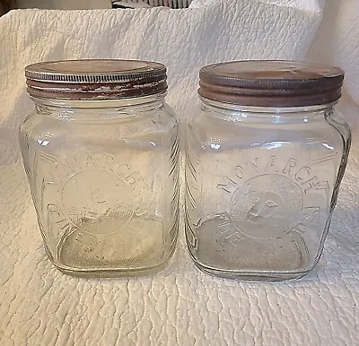 2 Vintage Monarch Finer Foods Jar With Embossed Lion Indiana Glass • $80