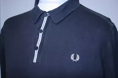 Fred Perry Tipped Knitted Polo Shirt - XL - Black - Mod 60s Casuals Vintage Top • £7.50