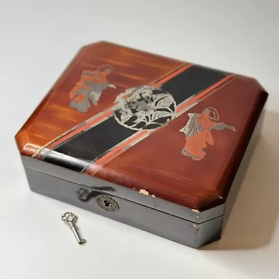 Vintage Japanese Lacquered Box Trinket Jewellery Box With Key • £19.99