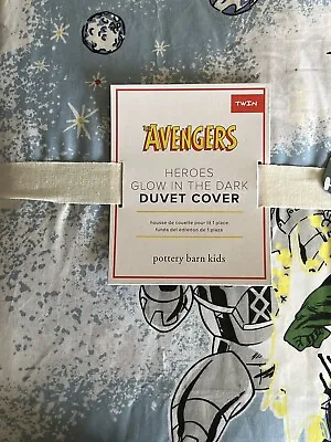 POTTERY BARN KIDS Glow In Dark Avengers Heroes TWIN Duvet Cover - NEW • $84.99