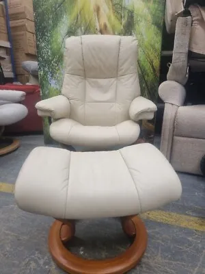 £59.99 • Buy EKORNES Mayfair STRESSLESS Cream Leather Recliner Chair With Foot Stool CS CA9