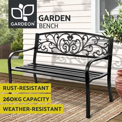 Gardeon Garden Bench Seat Steel Outdoor Furniture Patio Park Lounge Chair Black • $118.95