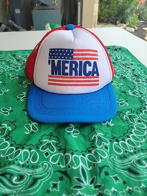 VINTAGE ‘MERICA AMERICA Trucker Hat Baseball Cap Lid MESH SNAPBACK • $8