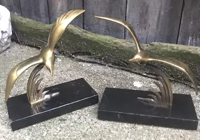 Vintage French ART DECO GILT BRONZE BOOKENDS Sculpture Seagull Bird Marble • $435.17