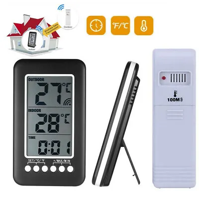 $13.42 • Buy Indoor/Outdoor Digital Thermometer Clock Temperature Wireless Transmitter ℃/℉ US