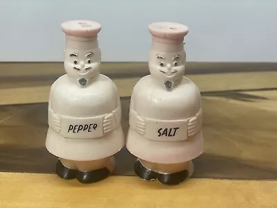 Vintage Pink Plastic Samurai / Asian Goatee Chef Salt & Pepper Shakers • $25