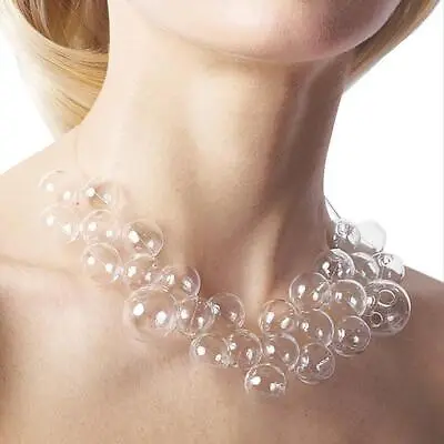 $10.69 • Buy Art Style Glass Bubble Necklace Modern Hollow Clear Bead Pearl Accessories
