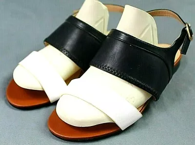 MIDNIGHT VELVET Womens Sandals Buckle Strap Size 7.5 Wide Black & White Leather • $16.49