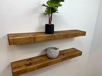 FLOATING SHELF  RUSTIC CHUNKY FARMHOUSE SOLID WOOD  + FIXINGS- 150MM  (6 Inch) • £34