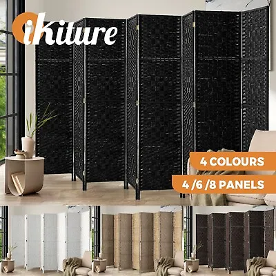 Oikiture 4/6/8 Panel Room Divider Privacy Screen Dividers Woven Wood Fold Stand • $79.90