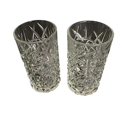 2 Mid-Century Modern 16oz Tumblers Glasses Pressed Glass Ice Crystal Pattern USA • $24.99