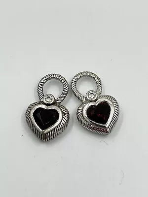 Pair Judith Ripka Sterling Silver Garnet Heart Earring Enhancer Charms 3/4” 5.4g • $49.99