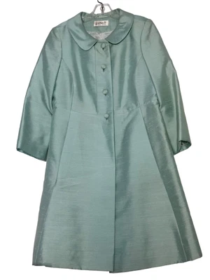 $150 • Buy Vintage 60s B Altman & Co Shift Dress Aqua Beaded Collar With Matching Coat MED