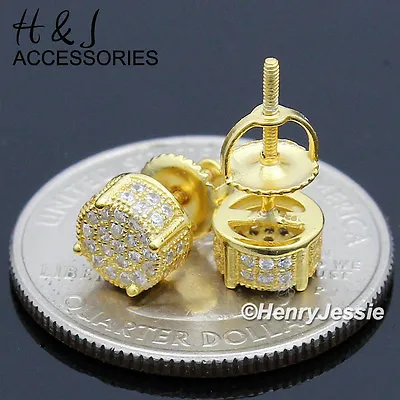 Men Women 925 Sterling Silver 6mm Icy Cz Gold Plated Round Stud Earring*ge146 • $19.99