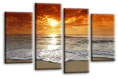 £29.99 • Buy Sunset Beach Art Print Love Orange Grey Framed Split Canvas Wall Picture