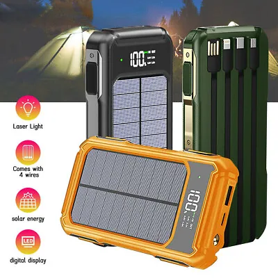 Solar Power Bank 40000mAh Portable Phone Charger Built In 4 Cables W/Laser Light • $17.99