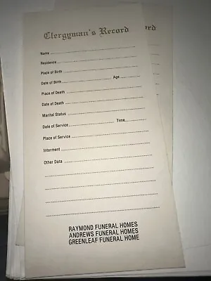 Vintage Funeral Home Ephemera  Clergyman Record Sheet 1880s-1999 Morgue • $4.99