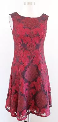 Aidan Mattox Red Maroon Multi Damask Lace A Line Cocktail Party Dress Size 6 • $34.99