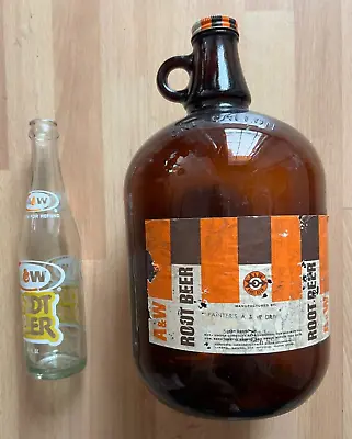 A&W Root Beer One Gallon Amber Brown Glass Jug Bottle With Cap & 10 Oz Bottle • $84.99