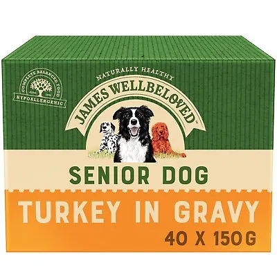 40 X 150g James Wellbeloved Natural Senior Wet Dog Food Pouches Turkey In Gravy • £34.99