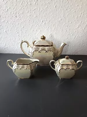 Vintage Sadler Teapot Set Cube  Design  Iridescent And Gold Trim . 2558# • £40