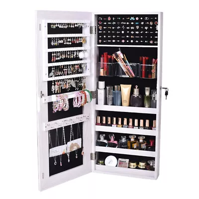 Fashion Wall/Door Mounted Full Mirror Jewelry Holder Organizer Armoire Cabinet • $80.89