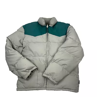 $50 • Buy Pacific Trail  Down Puffer Coat Jacket Gray W/ Green Yoke Western  Fit Men's L