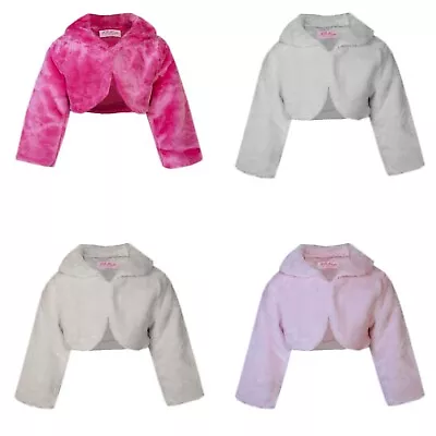 Girls Faux Fur Bridesmaids Jacket Cape Tippet Bolero Wrap Shrug 6m-12Y • £12.95