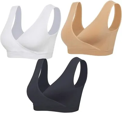 Lemef Nursing Sleep Bras Wire Free Maternity Breastfeeding Bras 3 Pack L #49 • £12.99