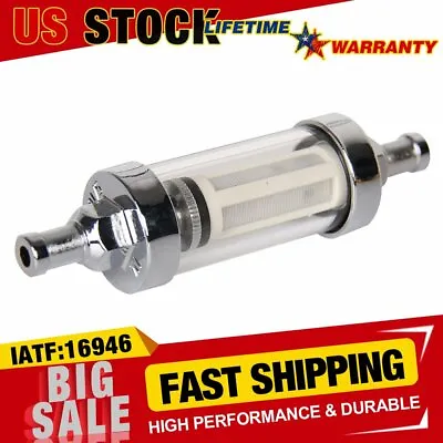 9747 Universal Gas Fuel Filter ​Clearview Glass Inline 5/16 Inch ​Chrome Plated • $9.99