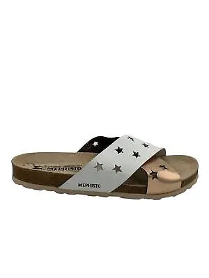 MEPHISTO Star Leather Cross Band Sandals Nanou White/Rose Gold • $44.99