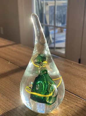 $21 • Buy TEAR DROP SIGNED ADAM JABLONSKI AJ ART GLASS PAPERWEIGHT ( Poland)