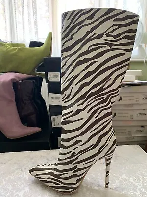 Brand New Womens High Heel Boots Zebra Brown Print Size 5 • £40