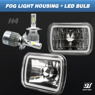 7 X6  Inch Headlights Sealed Beam Smoke Lens Chrome Halo Rings +100W H4 LED • $71.99