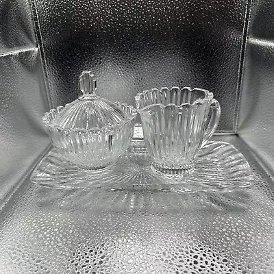 Mikasa Marquette Crystal Covered Sugar And Creamer Set With Tray Art Deco (Z3) • $29.99