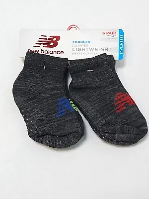 New Balance Baby Boys' Socks 6 Pack Quarter Cut Non-Skid Gripper Socks 2T-4T • $11.50