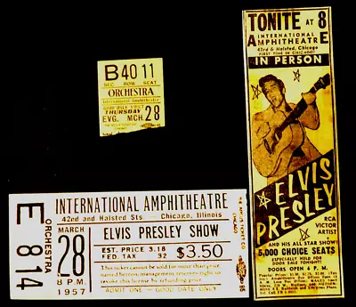 Original Elvis Presley Ticket Stub March 28 1957 Int'l AMPHITHEATRE Chicago IL • $549