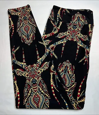 NEW LuLaRoe TC Leggings BLACK RED GOLD Deer Buck MOSAIC Animal CAMPING Forest • $19.50