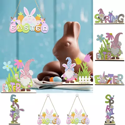 Table Easter Spring Sign Wooden Rabbit Gnome Decor Home Photo Props Party Favors • £6.18