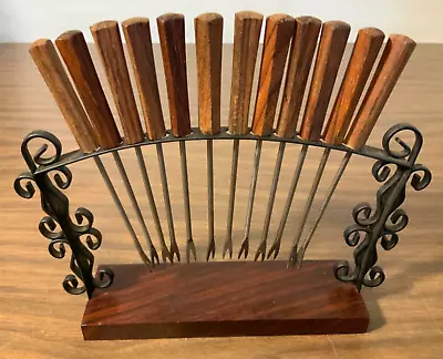 Vintage 12 Piece Cocktail Set With Stand  Rosewood Handles Stainless Steel • $8.99
