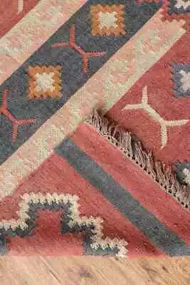 Rug Wool Jute Indian Village Vintage Kilim Handwoven Carpet Rectangle Area Rug • £155.38