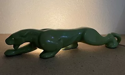 Vintage Stalking Chartreuse Green Panther Ceramic Lamp 22” Jacqueline Model 522 • $250