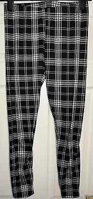 Primark Ladies Black And White Checked Elasticated Waist Leggings UK  Size Small • £5
