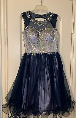 £48.35 • Buy Formal Dress Homecoming Prom Navy And White Silver Diamond Bodice Teen/Womens S
