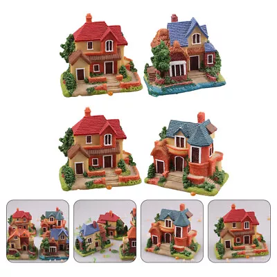 4 Miniature Stone House Figurines Resin Fairy Cottage Kits • £17.79