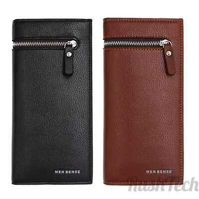 Mens Leather Wallet RFID Blocking Slim Money Clip Credit Card Holder Long Purse • $8.54