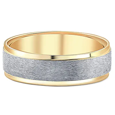 7mm Mens 10k White And Yellow Gold Two Tone Brushed Flat Edge Wedding Band • $299.99