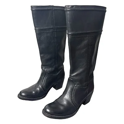 Frye Jane Size 7.5 B Black Leather Tall Pull On Riding Knee High Boots Womens • $100