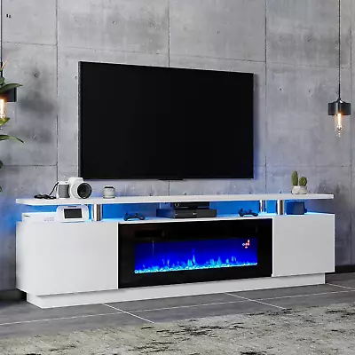 Modern Fireplace TV Stand With 36  Electric Fireplace High Gloss Finish Media C • $621.99