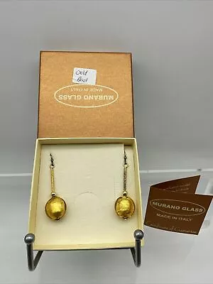 Authentic Murano Glass Earrings With Certificate- Bead - Gold- M2 • $22